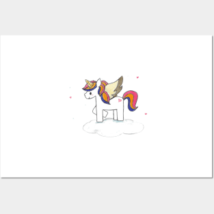 Colorful unicorn on the cloud Posters and Art